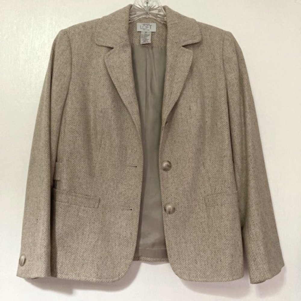 Loft Petites Taupe Tweed Blazer Size 4P